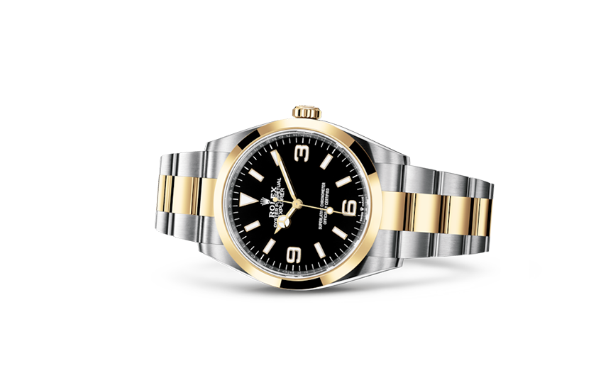 Rolex watch Explorer Oystersteel, yellow gold and Black Dial in Grassy