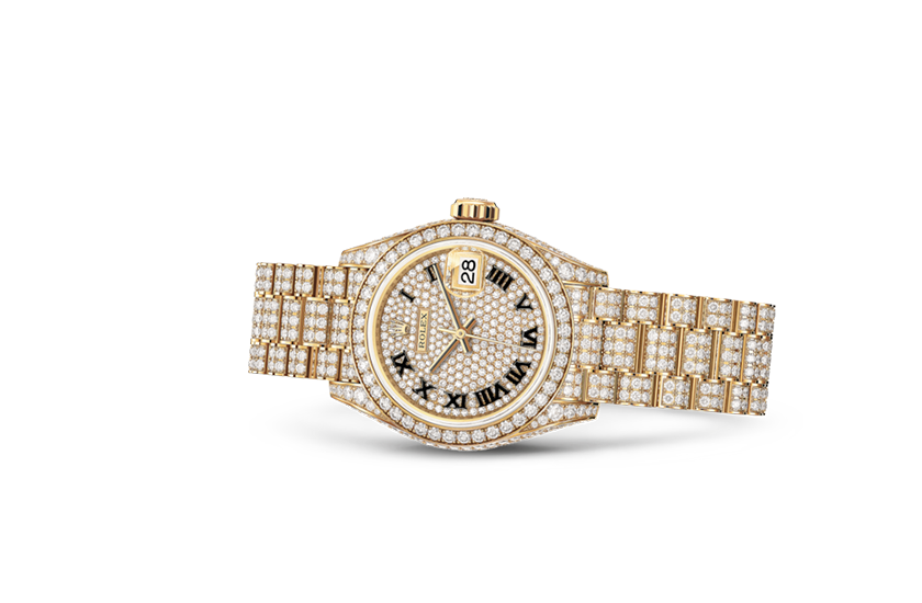 Rolex watch Lady-Datejust yellow gold, diamond-paved dial in Grassy