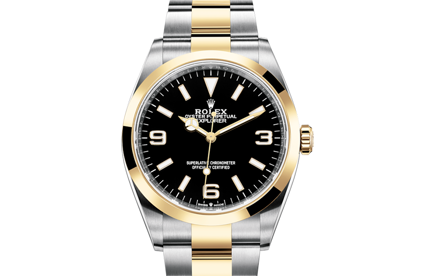 Rolex Explorer Oystersteel, yellow gold and Black Dial in Grassy