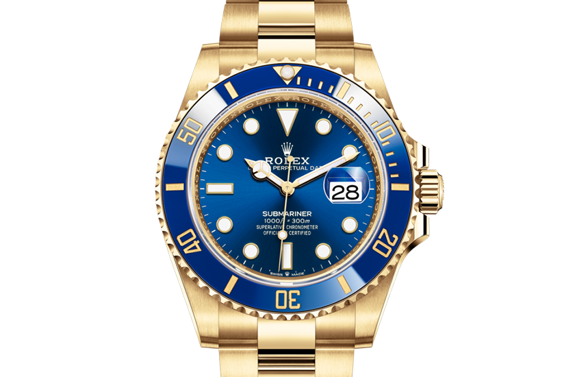 Rolex watch Submariner Date yellow gold and blue dial real in Grassy 