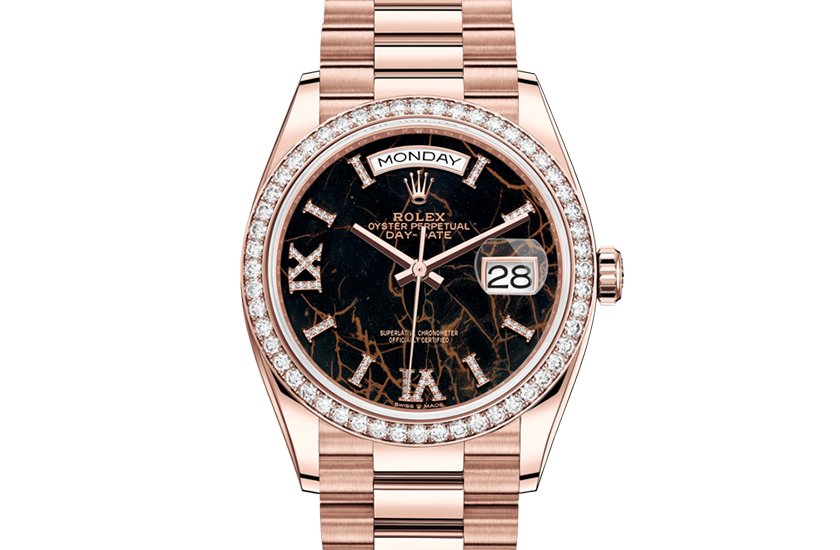 Rolex Day-Date 36 Everose gold, diamonds and Eisenkiesel dial set with diamonds in Grassy 