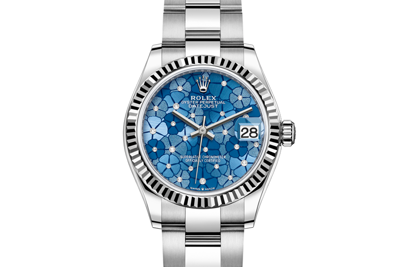 Rolex watch Datejust 31 azzurro blue dial, floral motif, set with diamonds Grassy in Madrid