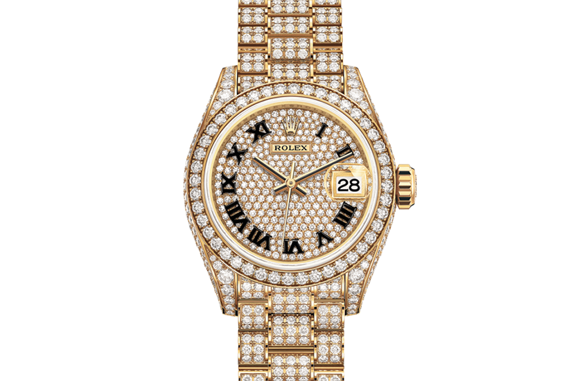 Rolex Lady-Datejust de oro amarillo, diamantes y esfera pavé diamantes en Grassy
