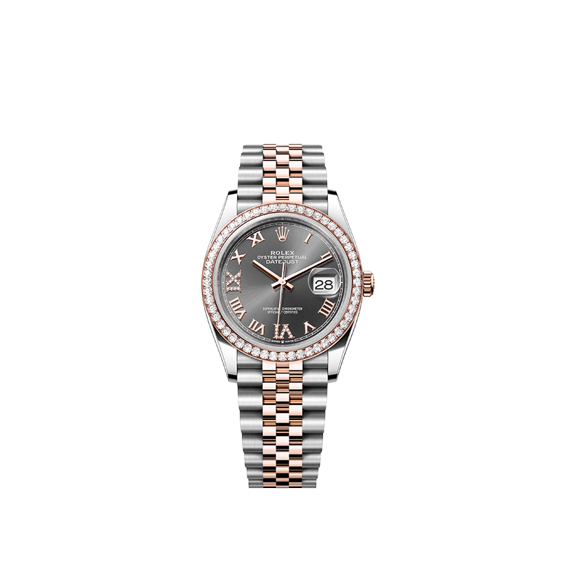 Rolex Datejust 36 Oystersteel, Everose gold and diamonds in Grassy