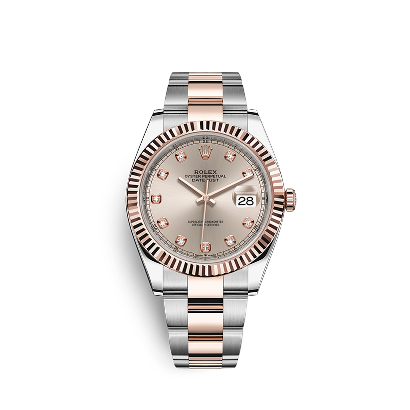 Rolex Datejust 41 Oyster, 31 mm, Oystersteel and Everose gold in Grassy