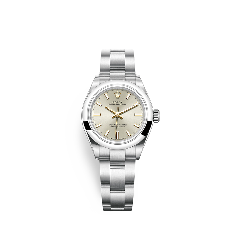 Rolex Oyster Perpetual 28 Oystersteel silver dial in Grassy