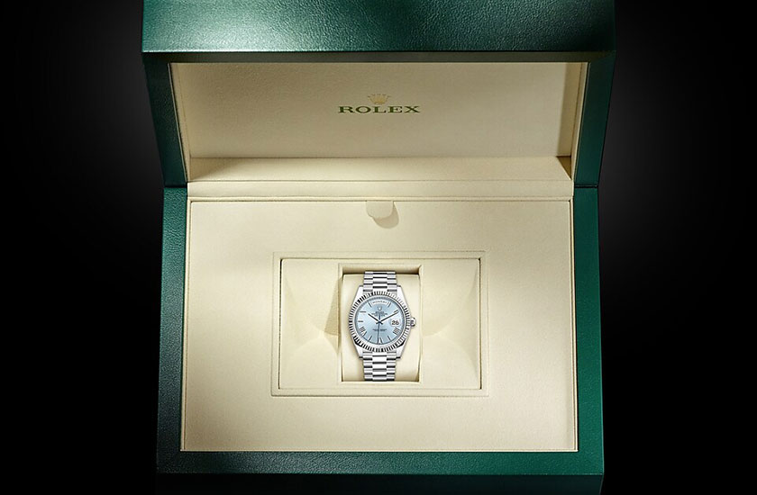 Rolex Day-Date 40 de platino y esfera azul glaciar en su estuche Joyería Grassy
