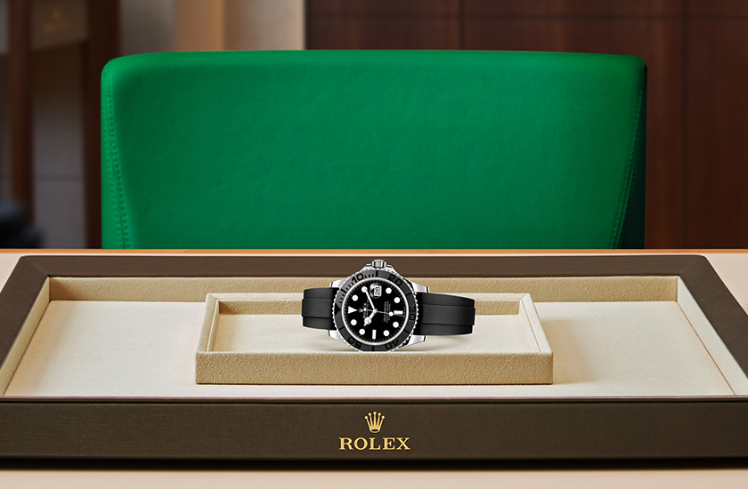 Presentación reloj Rolex Yacht-Master 42 de oro blanco y esfera negra  en Grassy